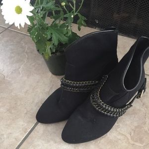 ASH Black Canvas Braided Chain Booties
